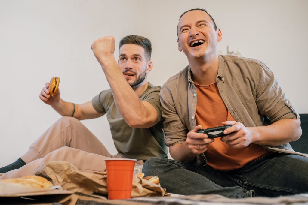 Friends playing video games