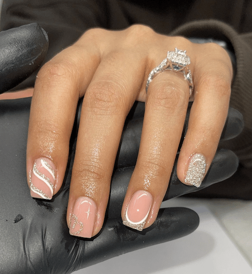 Short square nude and silver sparkly